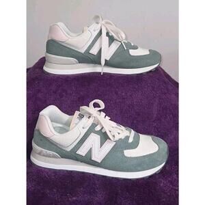 New Balance 574 Dark Juniper Suede Green Cream Pink Sneakers WL574AJ2 Women's 8